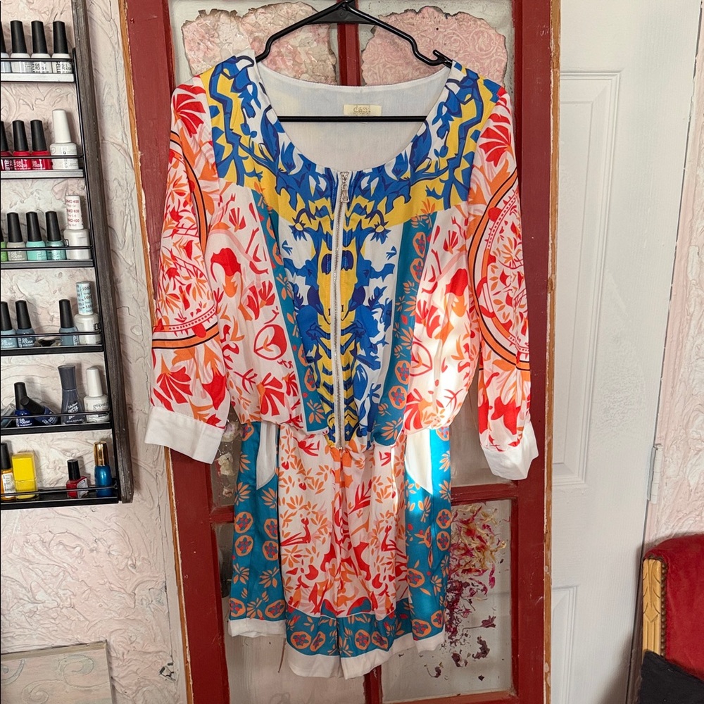 Dalia Collection Red and Blue Bohemian Jumpsuit